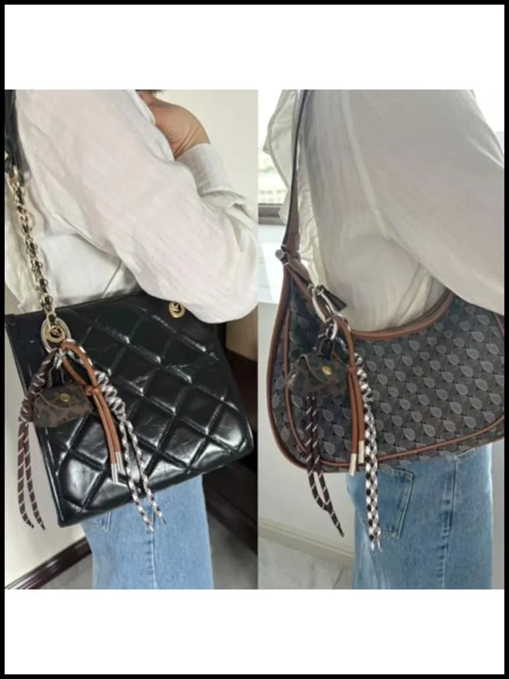 Bag Chain Charm Keychain Faux Leather Coin Purse Metal Split Ring Handbag